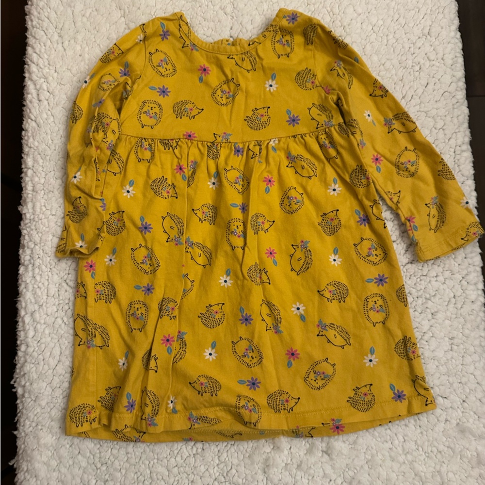 Wonder Nation Mustard Dress with Hedgehog and Floral Pattern